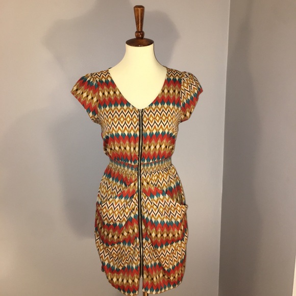 MadRag Dresses & Skirts - AZTEC PATTERN SUMMER ZIP UP MIDI DRESS
